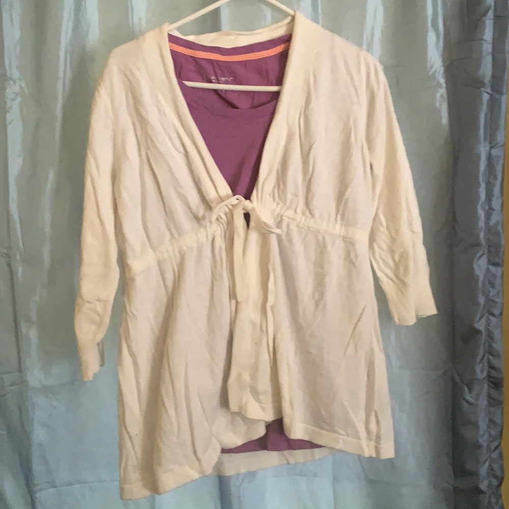 White maternity cardigan with tie waist